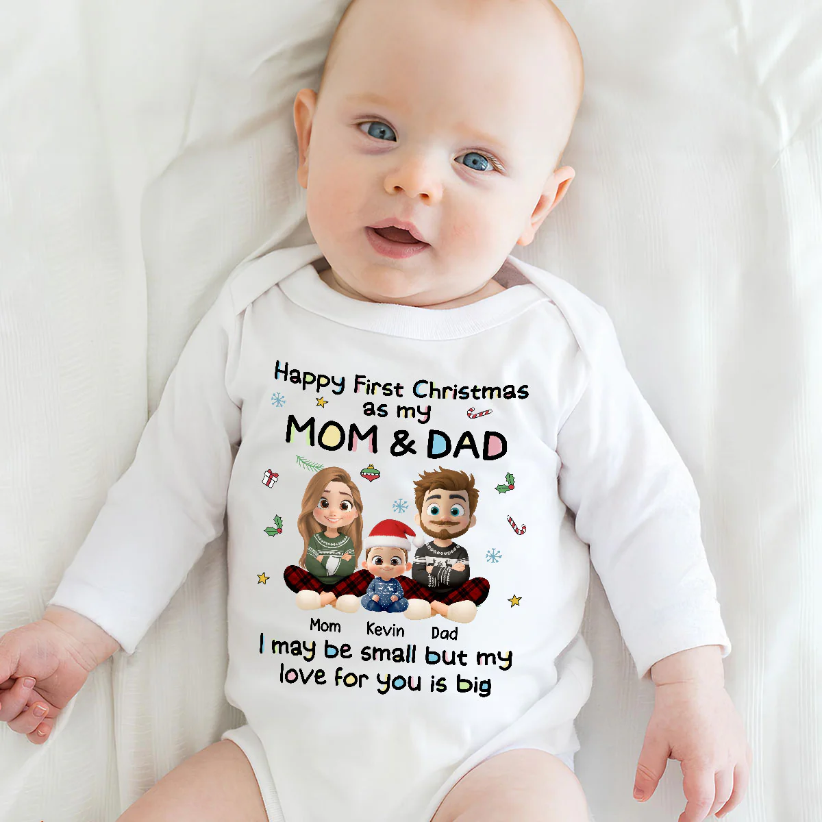 My Christmas With Mom And Dad - Personalized Custom Long Sleeve Baby Onesie - Image 5