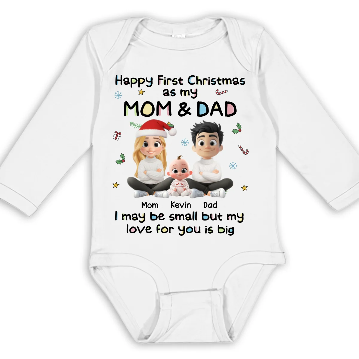 My Christmas With Mom And Dad - Personalized Custom Long Sleeve Baby Onesie - Image 6
