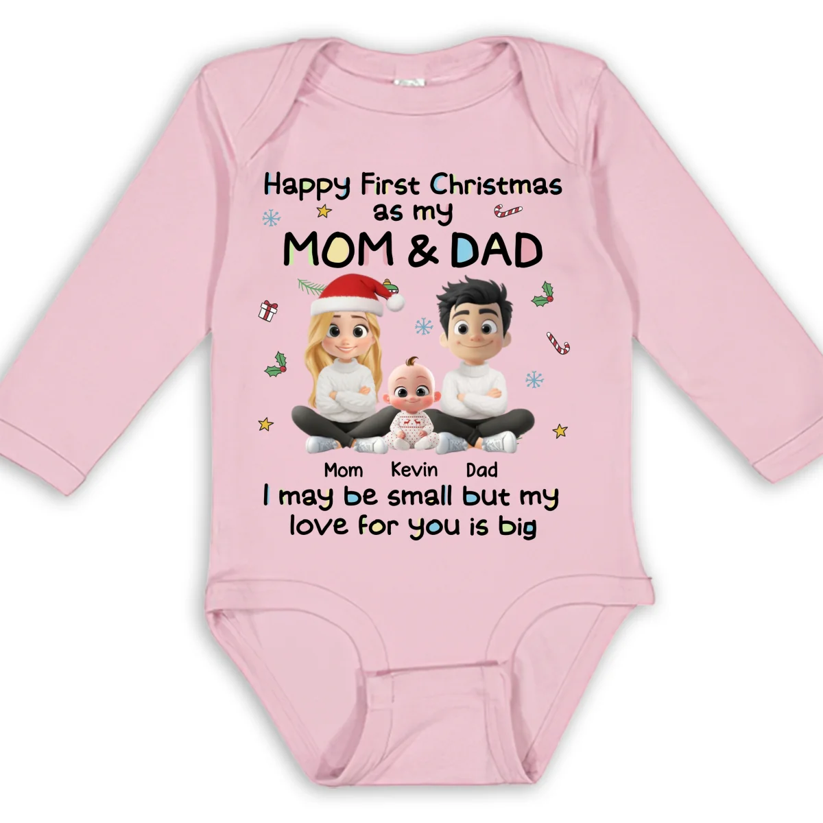 My Christmas With Mom And Dad - Personalized Custom Long Sleeve Baby Onesie - Image 9