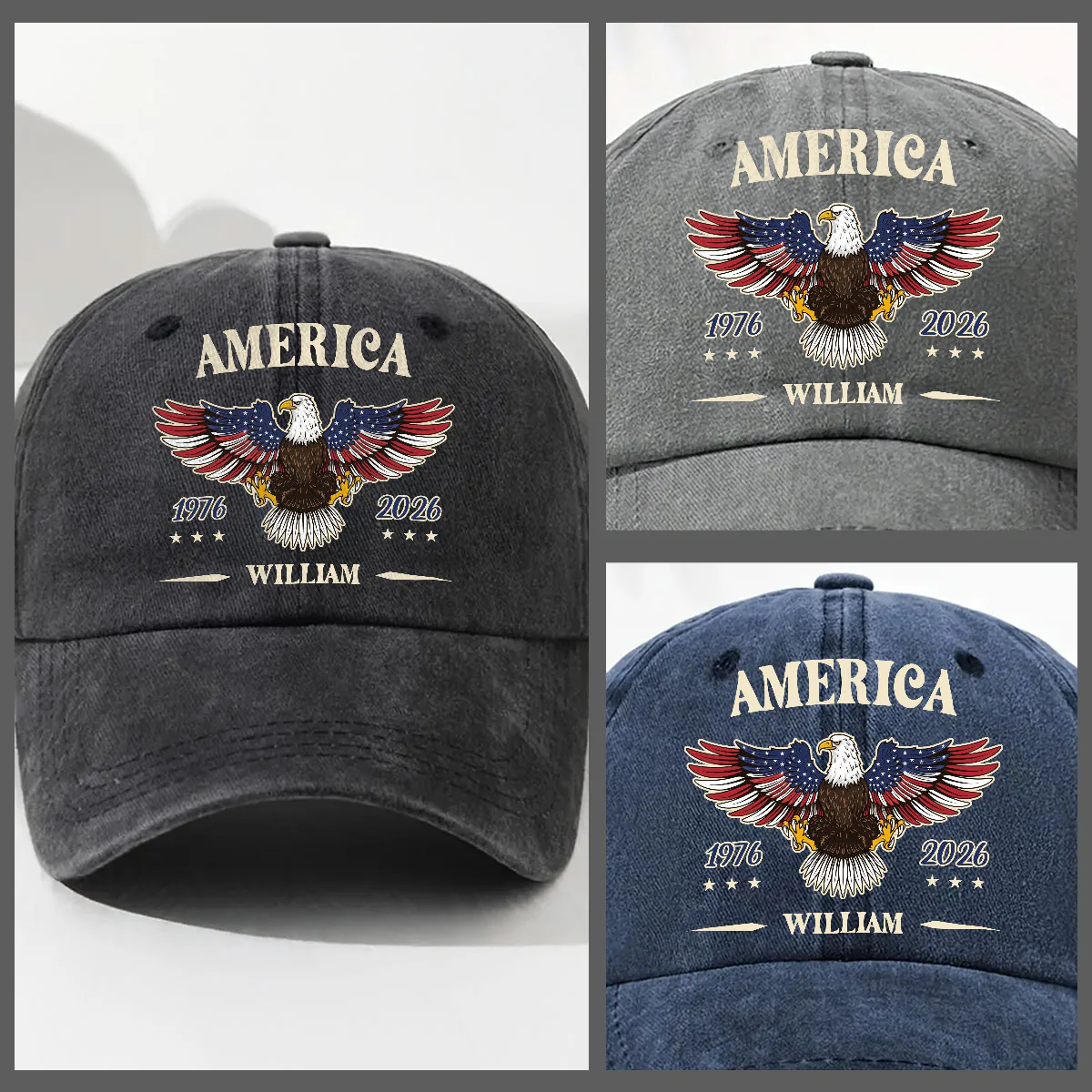 My Country - Personalized Custom Vintage Washed Denim Cap - Image 4