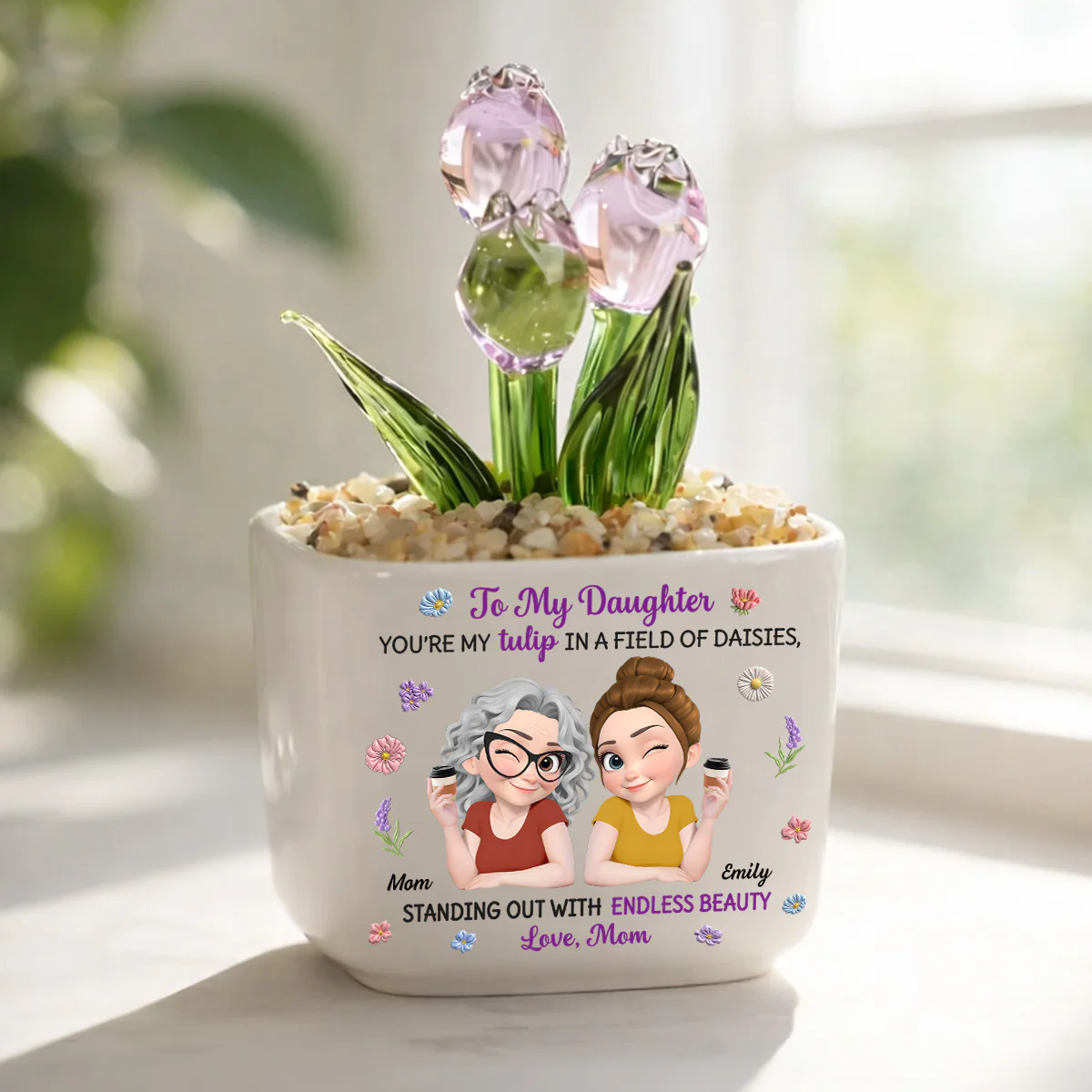 My Daughter Blooms Beautifully - Personalized Custom Glass Everlasting Tulips - Image 2