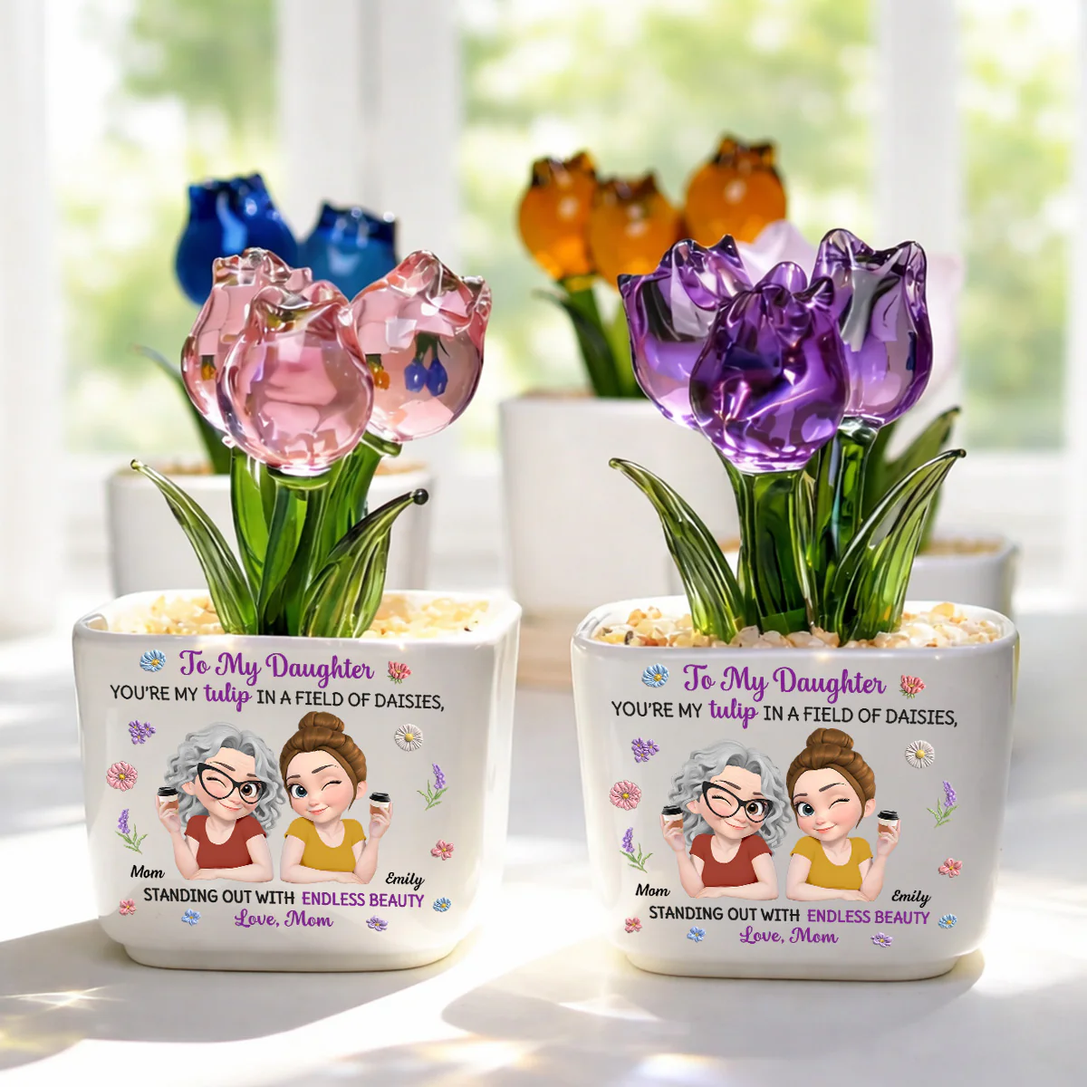 My Daughter Blooms Beautifully - Personalized Custom Glass Everlasting Tulips - Image 3