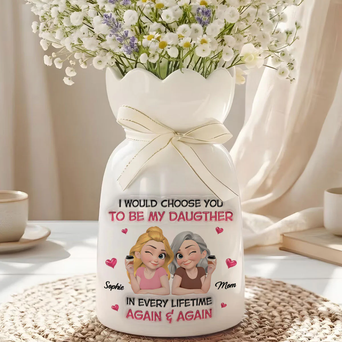 My Daughter Forever 2 - Personalized Custom Ribbon Tie Flower Vase