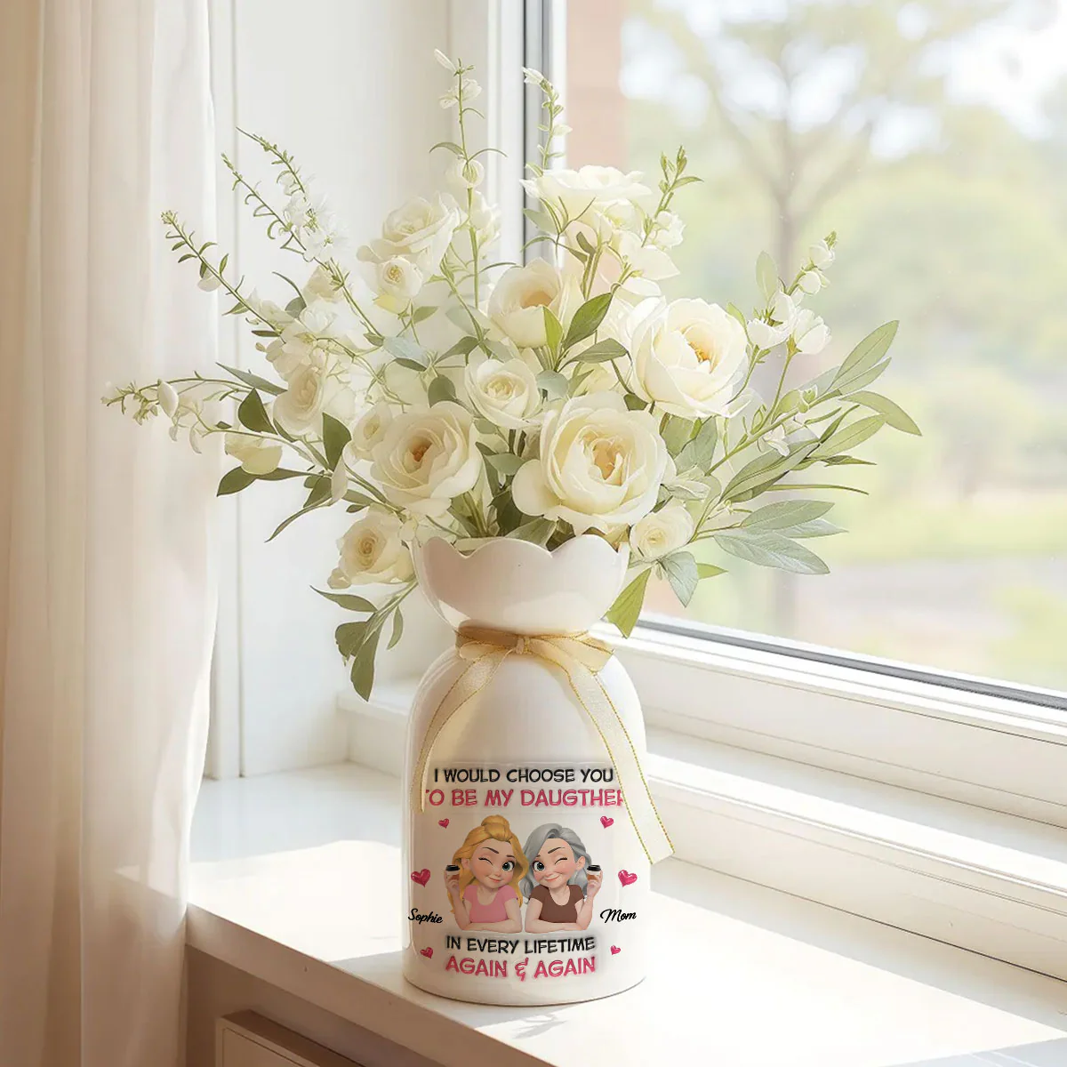 My Daughter Forever 2 - Personalized Custom Ribbon Tie Flower Vase - Image 2