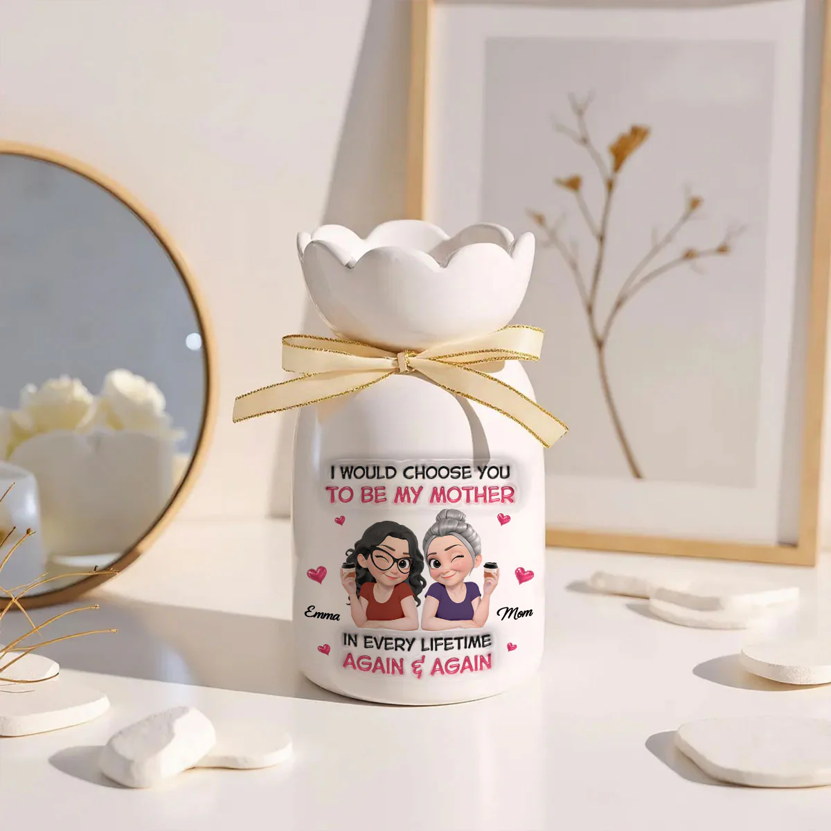 My Daughter Forever 2 - Personalized Custom Ribbon Tie Flower Vase - Image 3