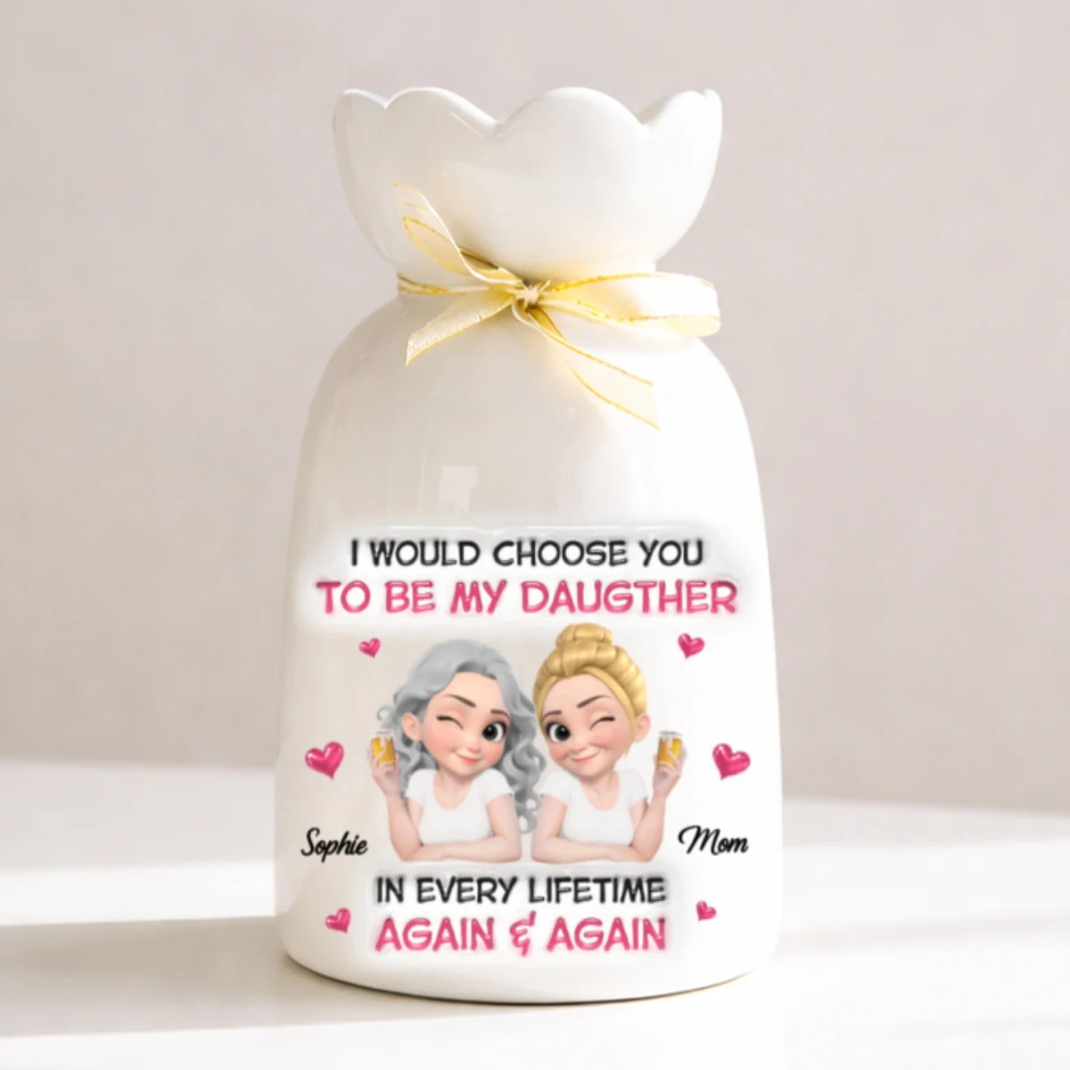 My Daughter Forever 2 - Personalized Custom Ribbon Tie Flower Vase - Image 6
