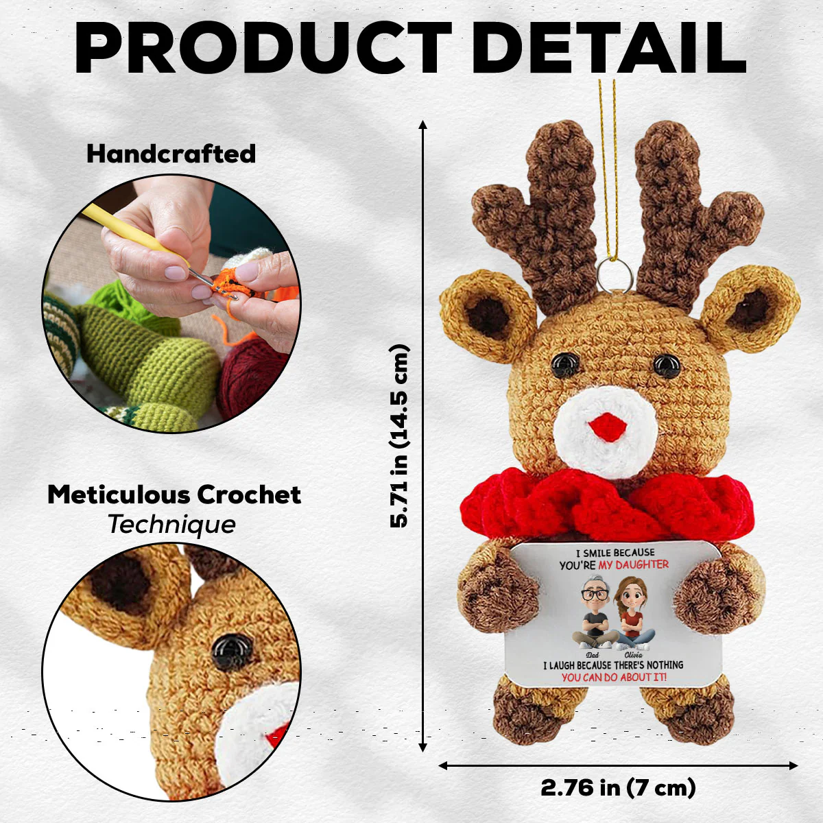 My Daughter - Personalized Custom Deer Crocheted Ornament - Image 4