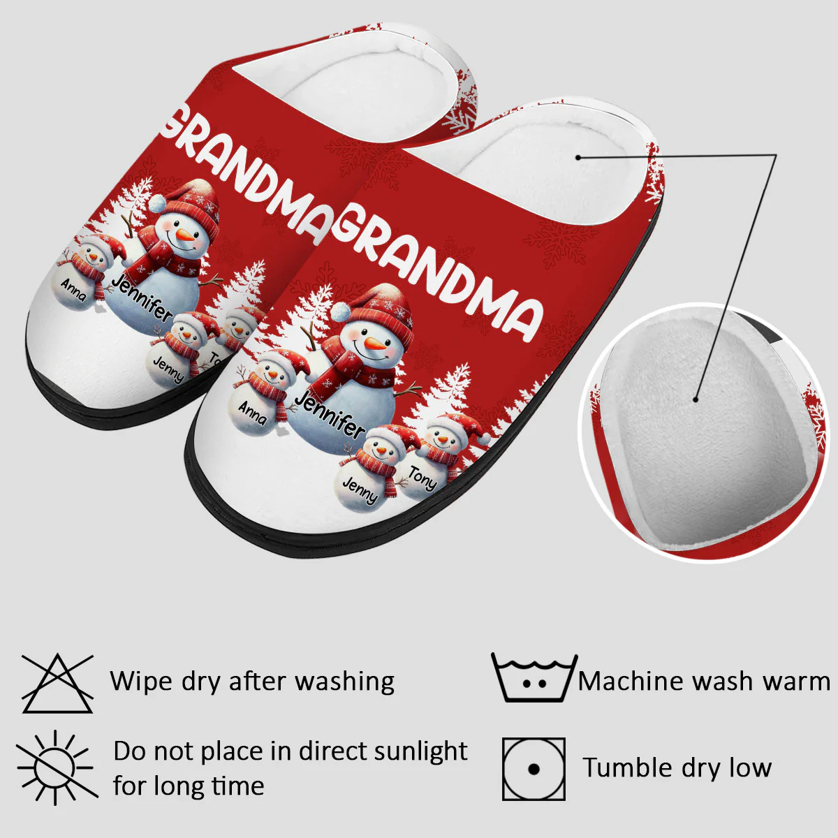 My Fav People Call Me Grandma - Personalized Custom Plush Slippers - Image 5