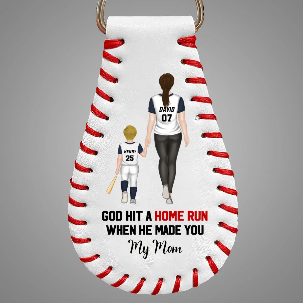 My Favorite Baseball Player Calls Me Mom - Personalized Custom Leather Baseball Keychain - Image 7