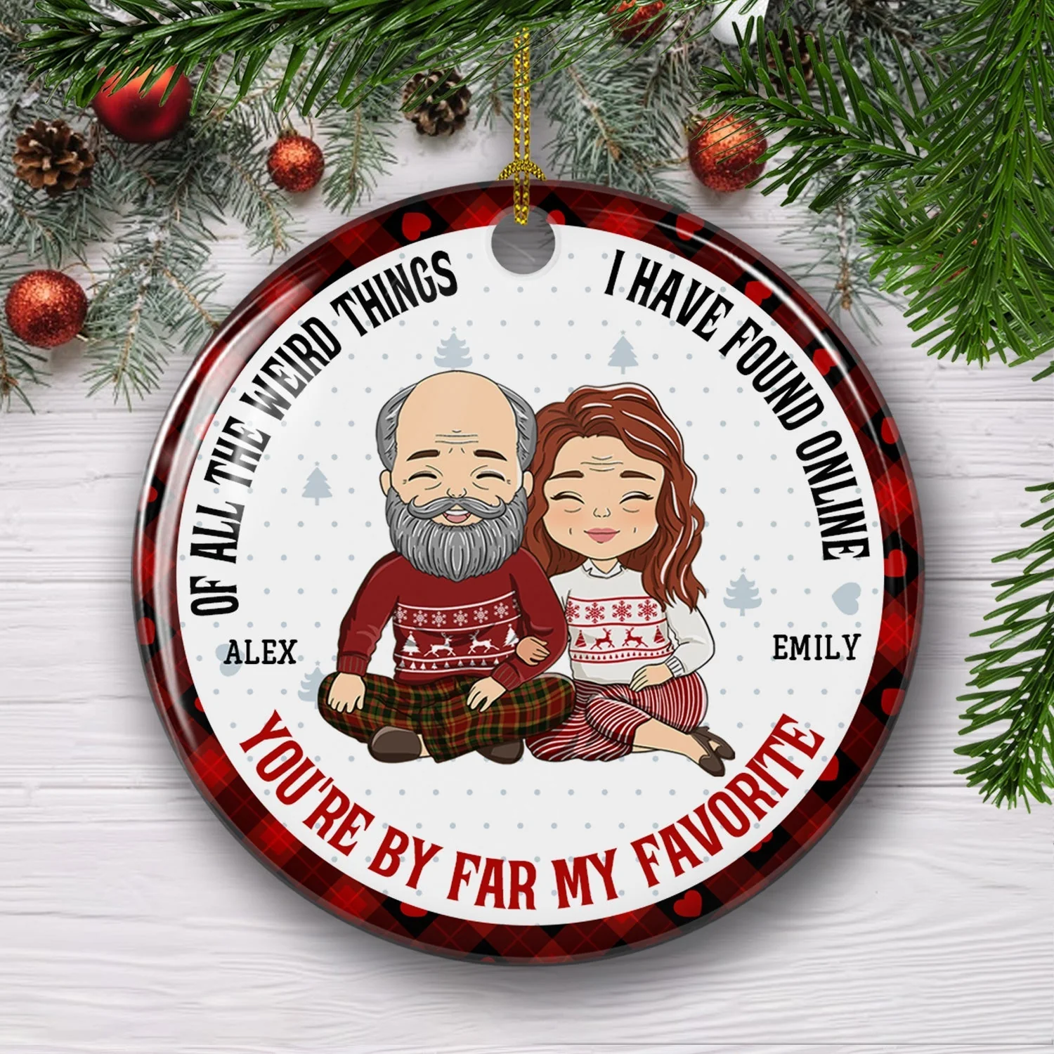 My Favorite By Far - Personalized Custom Circle Ceramic Christmas Ornament - Image 3