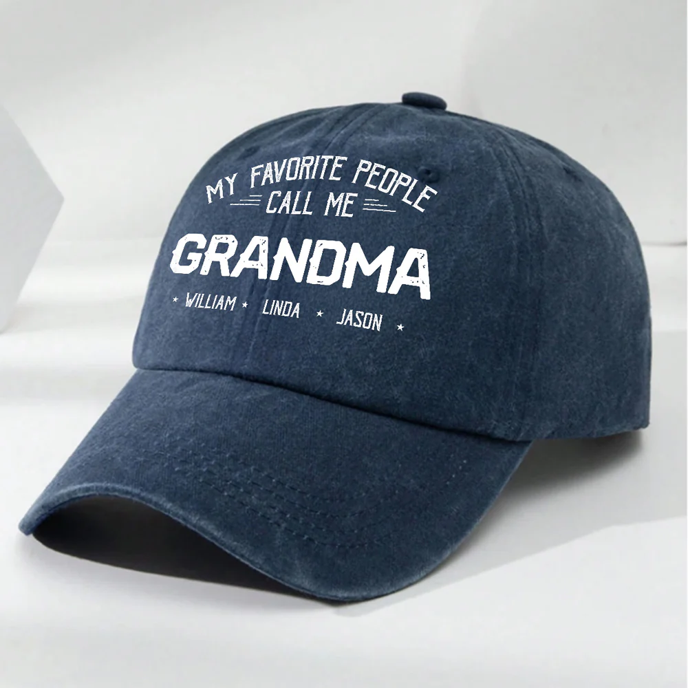 My Favorite People Call Me Grandma Mom - Personalized Custom Vintage Washed Denim Cap - Image 3