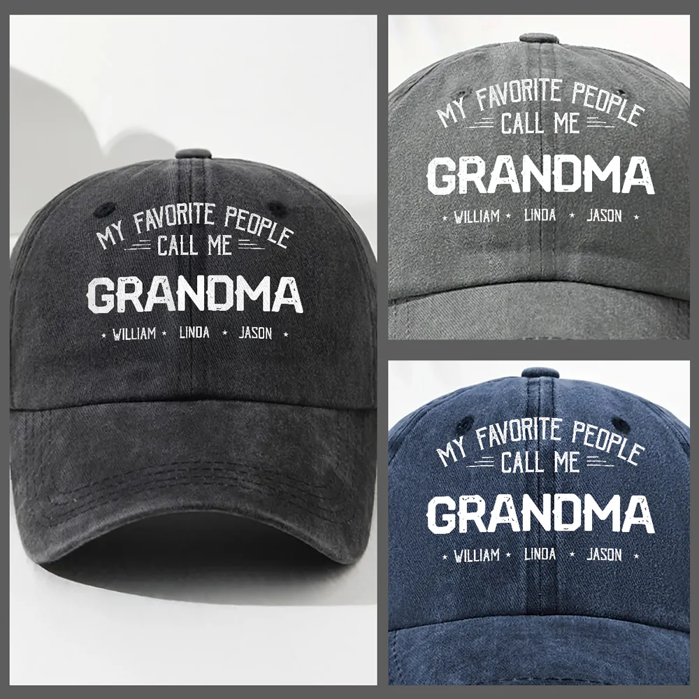 My Favorite People Call Me Grandma Mom - Personalized Custom Vintage Washed Denim Cap - Image 4