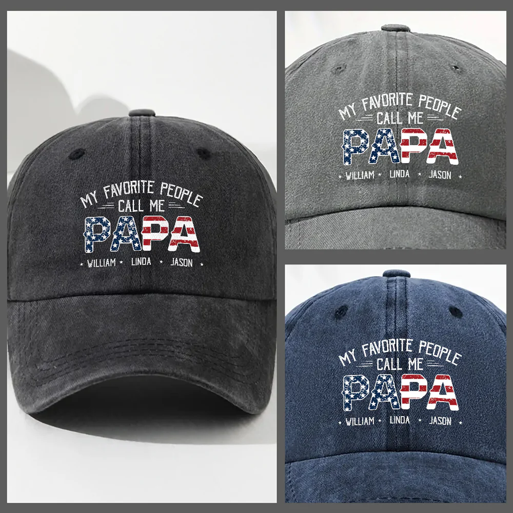 My Favorite People Call Me Papa Dad America - Personalized Custom Vintage Washed Denim Cap - Image 4