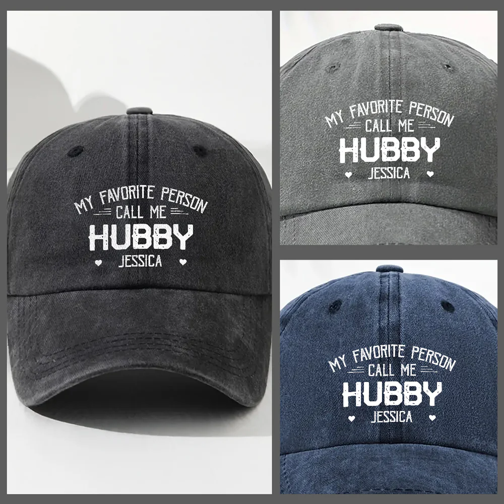 My Favorite Person Call Me Husband - Personalized Custom Vintage Washed Denim Cap - Image 3