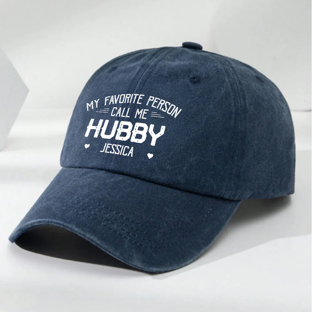 My Favorite Person Call Me Husband - Personalized Custom Vintage Washed Denim Cap - Image 4