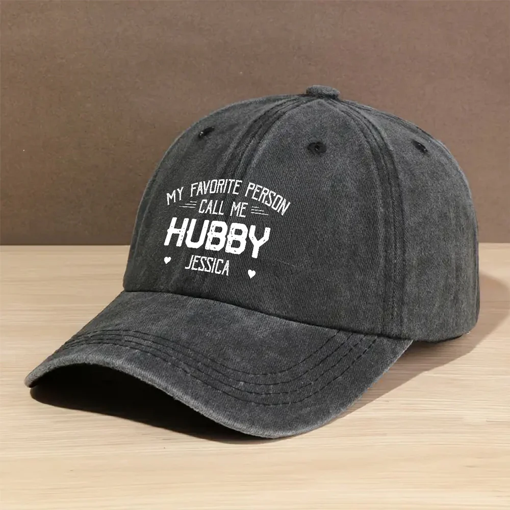 My Favorite Person Call Me Husband - Personalized Custom Vintage Washed Denim Cap - Image 5