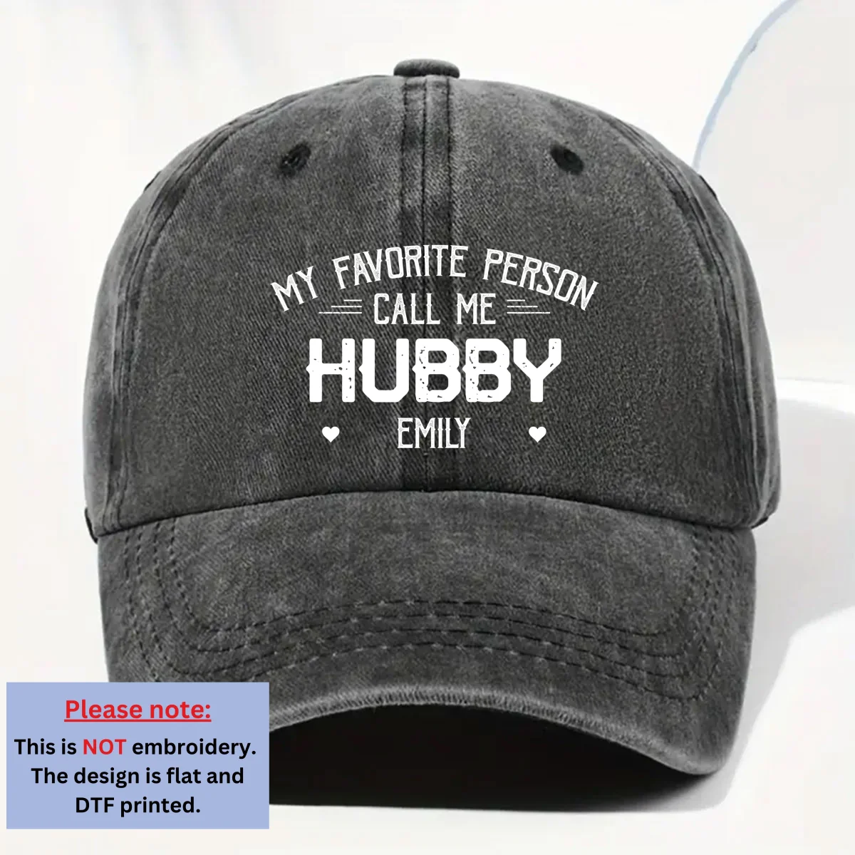 My Favorite Person Call Me Husband - Personalized Custom Vintage Washed Denim Cap - Image 8