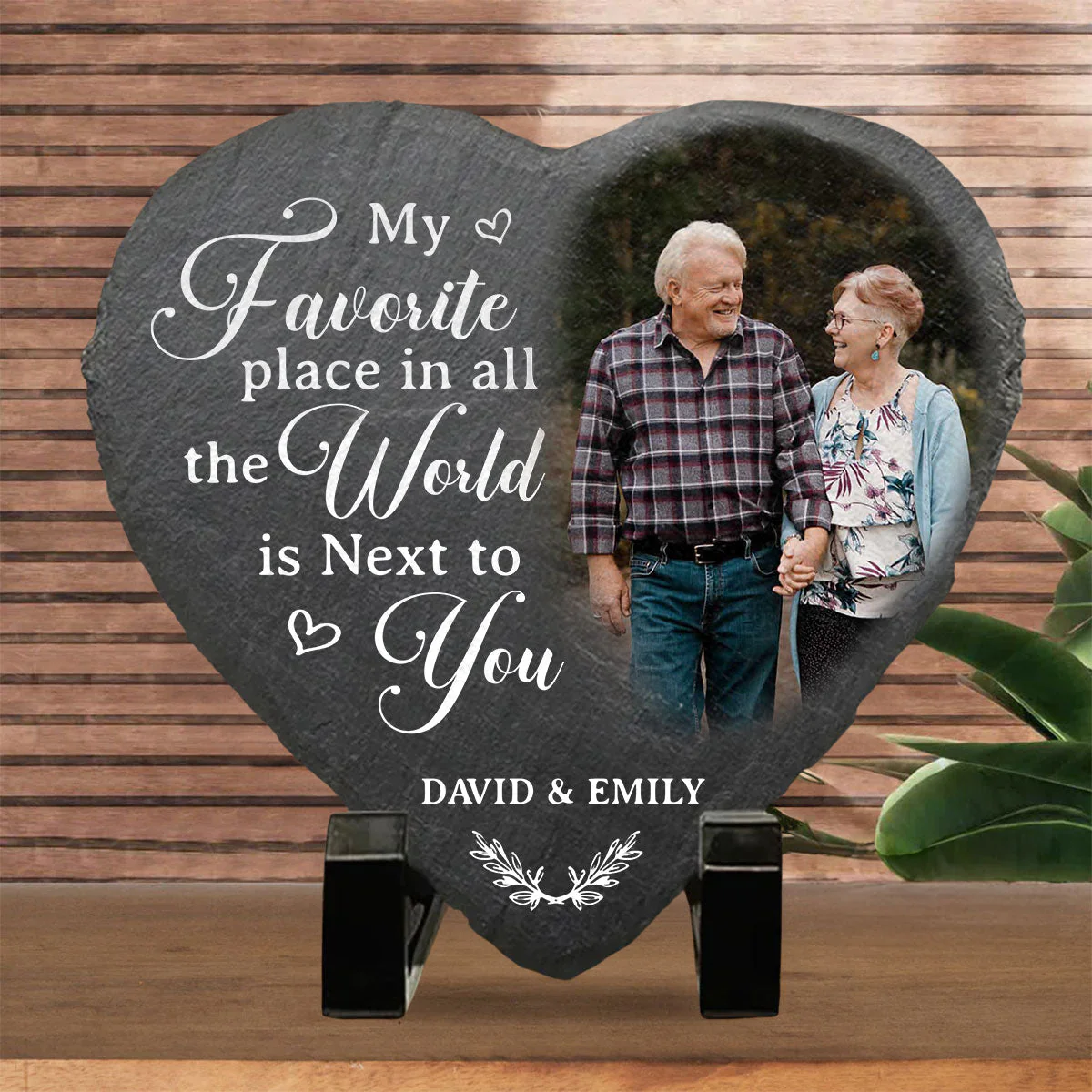 My Favorite Place In All The World Is Next To You - Personalized Custom Heart Shaped Stone - Image 3