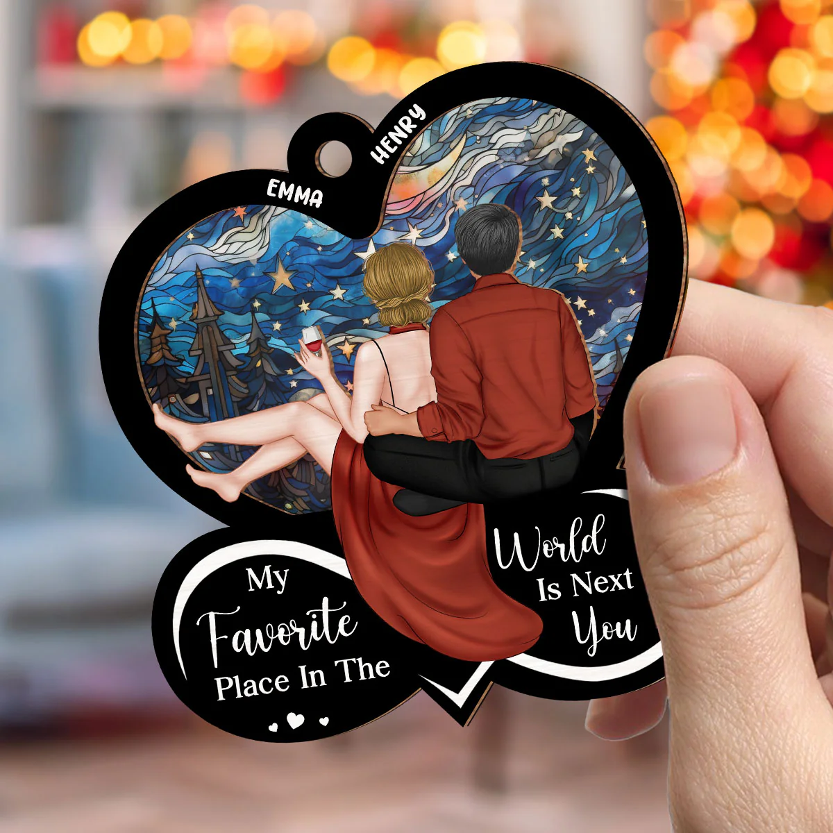 My Favorite Place Is Next To You - Personalized Custom Suncatcher Ornament - Image 2