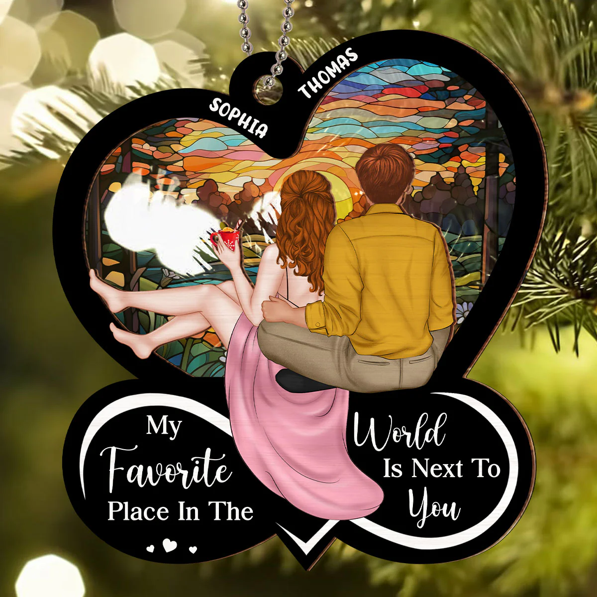 My Favorite Place Is Next To You - Personalized Custom Suncatcher Ornament - Image 3
