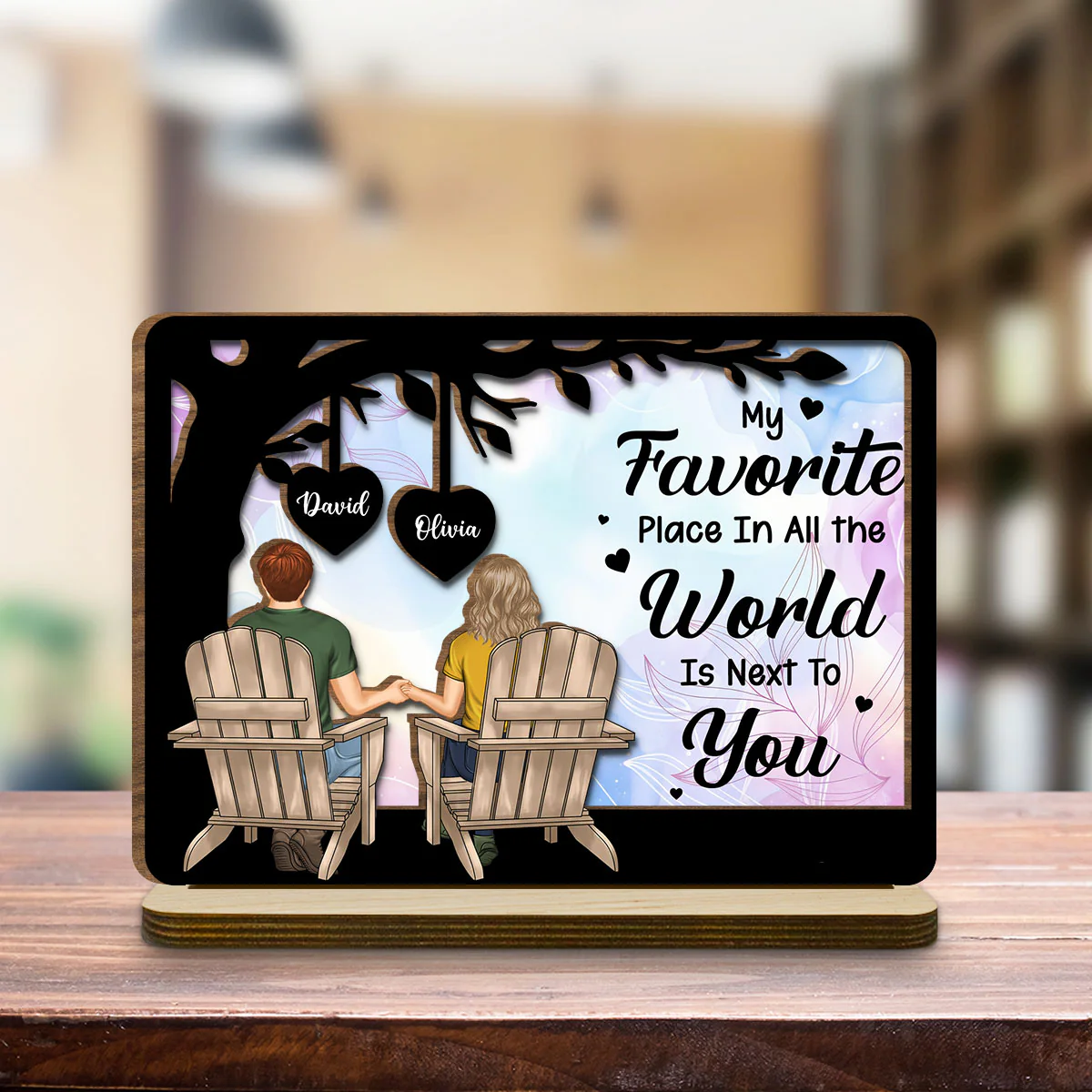 My Favorite Place - Personalized Custom 2-Layer Wood Plaque With Flat Base - Image 3