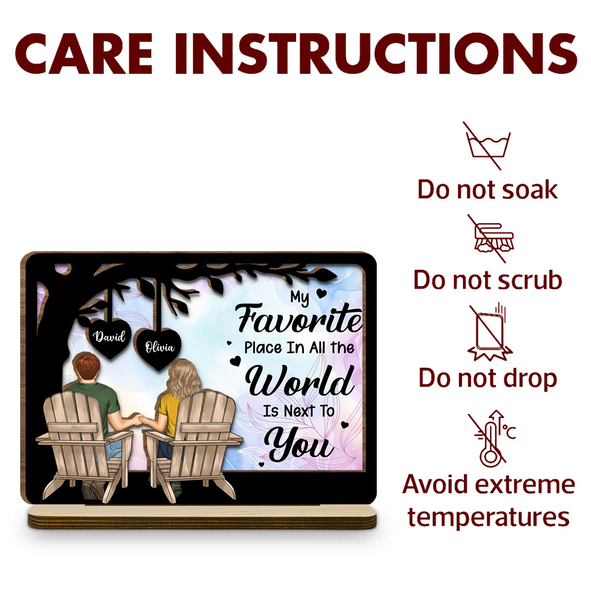 My Favorite Place - Personalized Custom 2-Layer Wood Plaque With Flat Base - Image 6