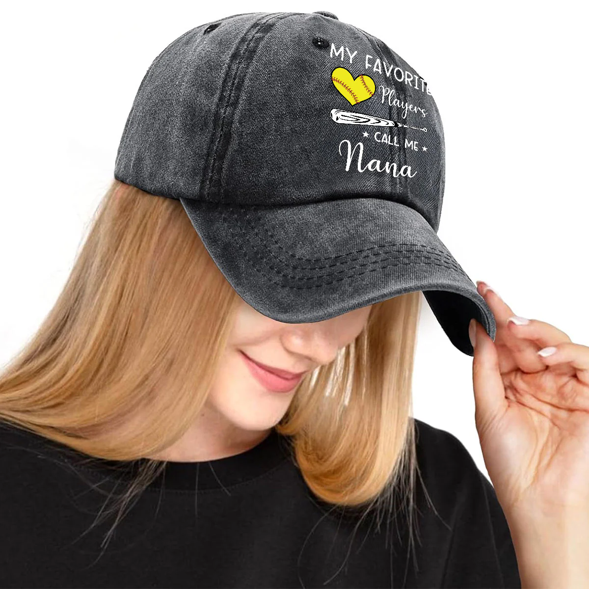 My Favorite Player Calls Me - Personalized Custom Vintage Washed Denim Cap - Image 3