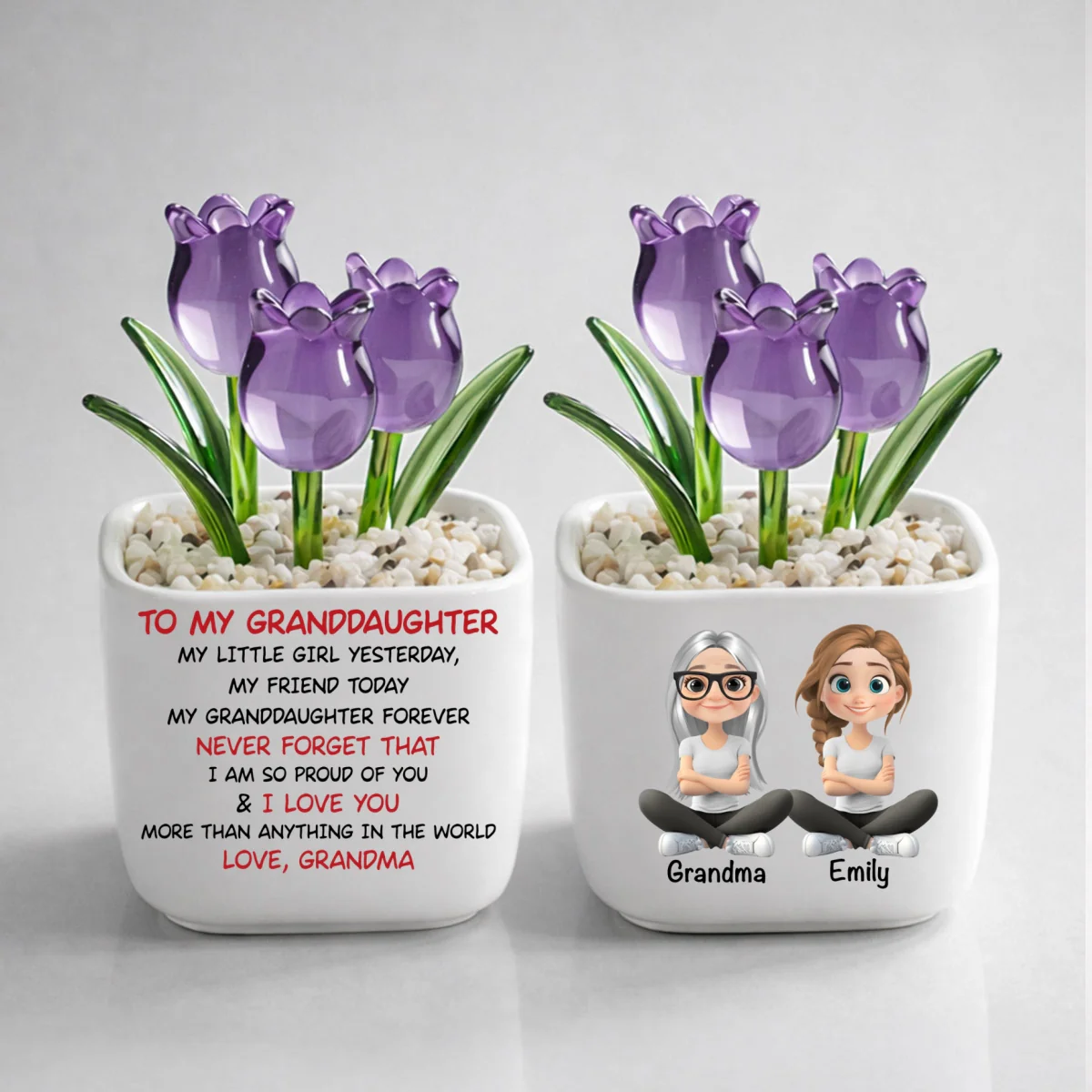 My Granddaughter Forever - Personalized Custom Glass Everlasting Tulips - Image 10