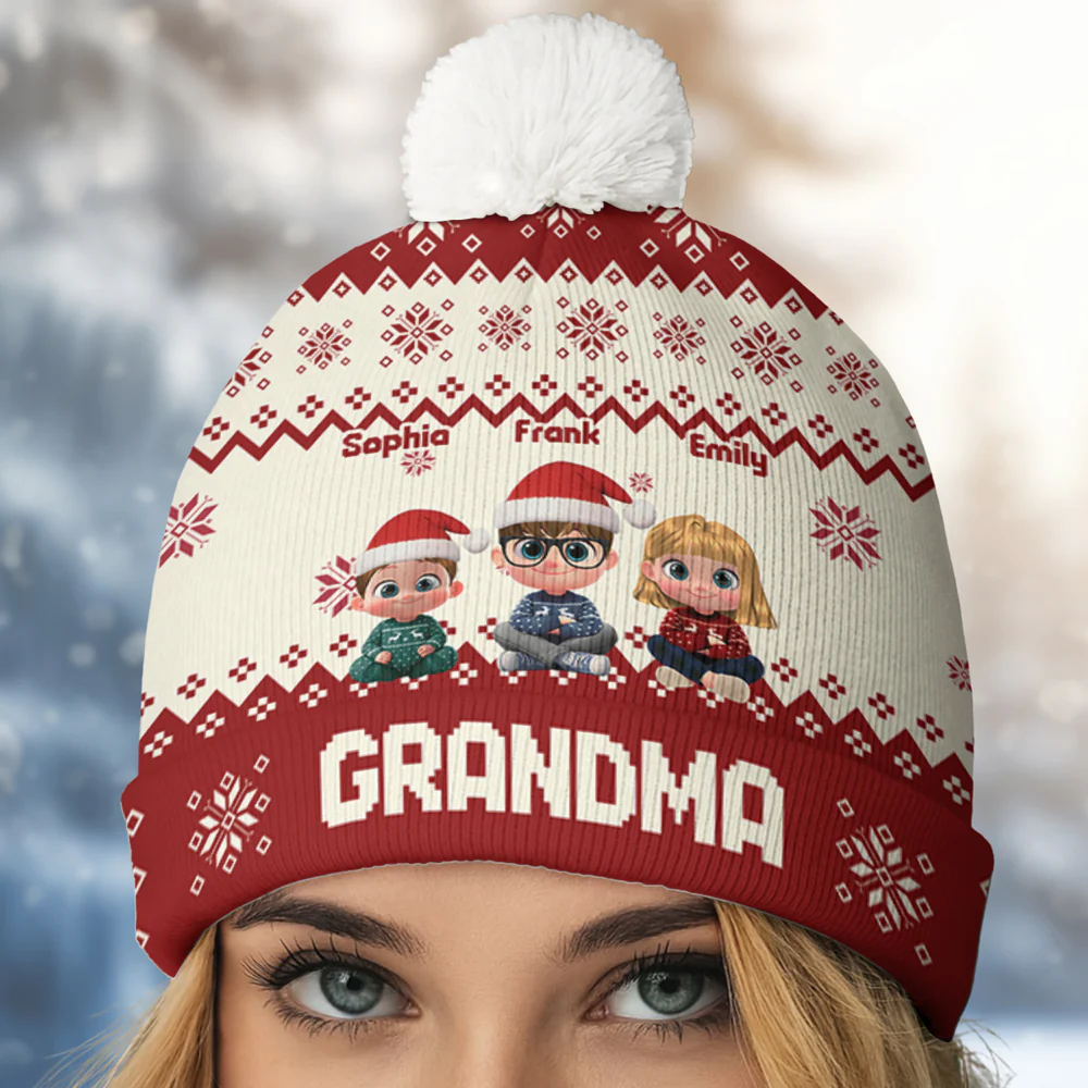 My Grandkids Are Ahead All - Personalized Custom Bobble Beanie Hat - Image 4