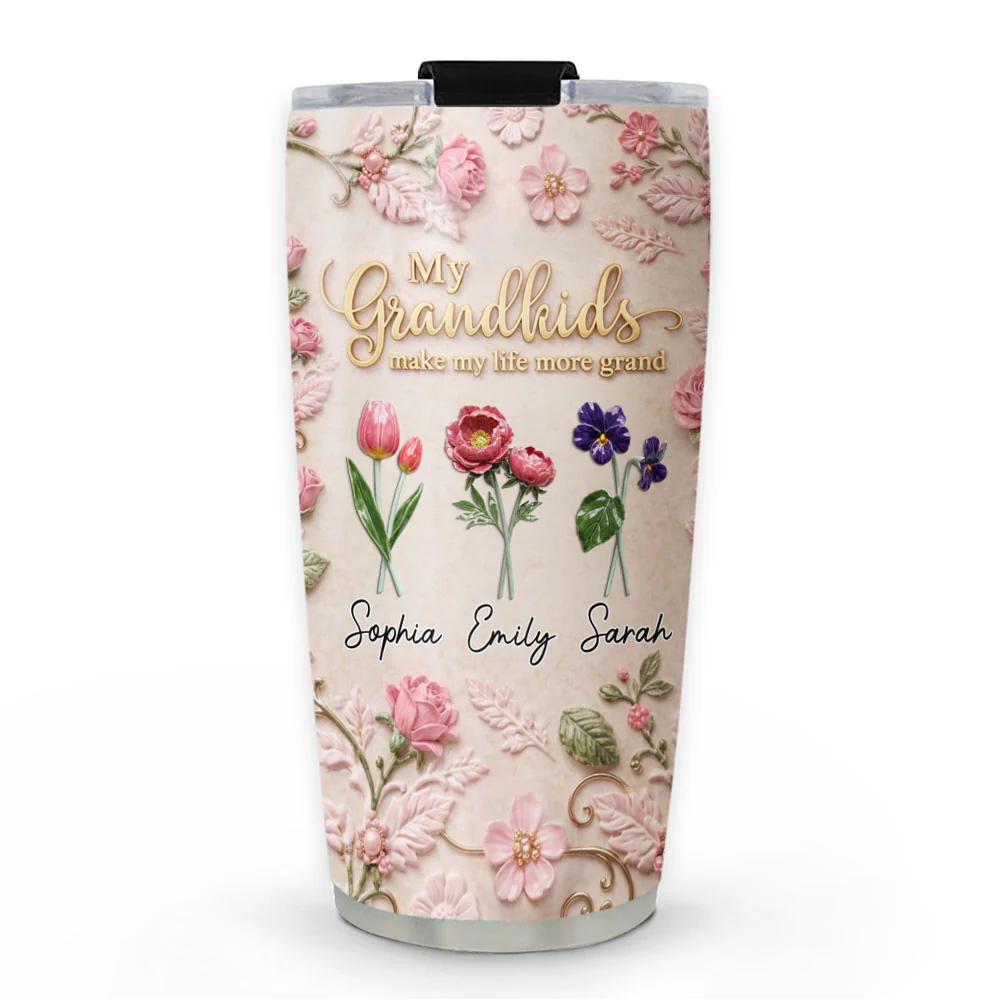 My Grandkids Make Life Bloom - Personalized Custom 3D Effect Tumbler