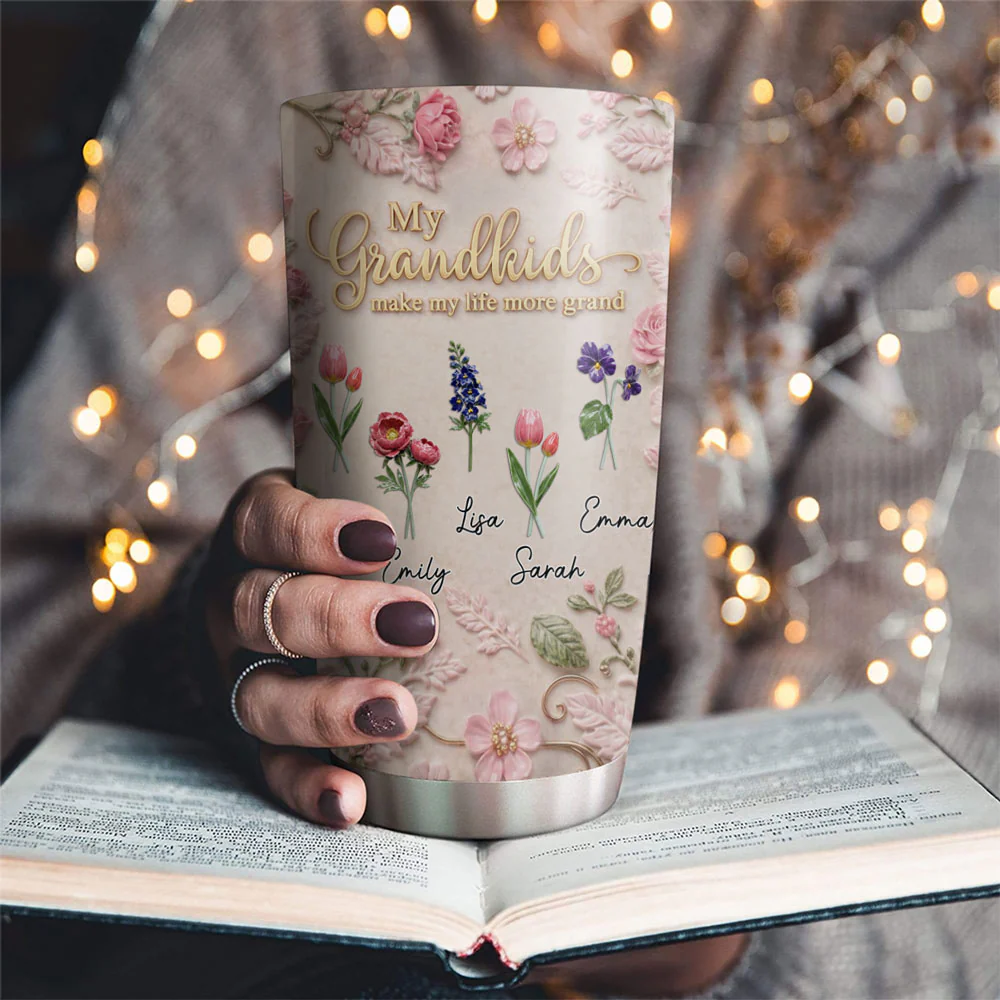 My Grandkids Make Life Bloom - Personalized Custom 3D Effect Tumbler - Image 2