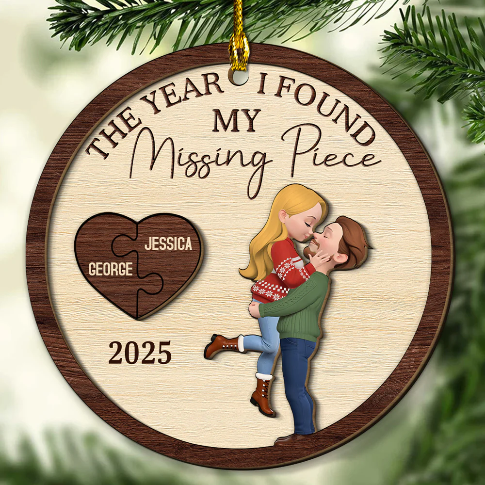 My Heart Found Its Match - Personalized Custom Freeshape 2-Layered Wood Ornament - Image 2