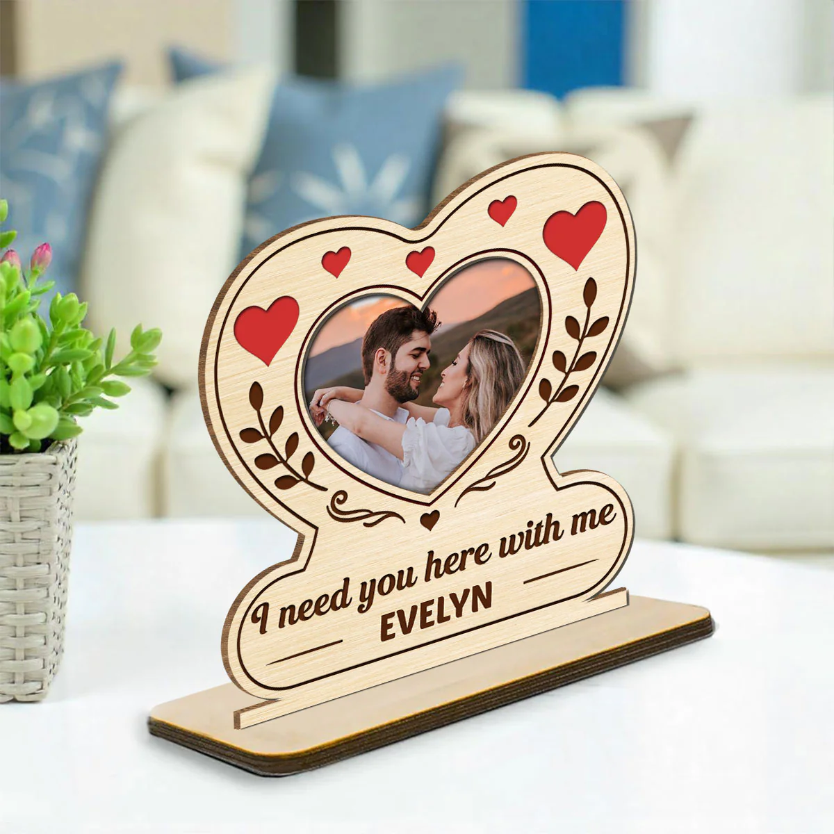 My Heart My Place - Personalized Custom 2-Layer Wood Plaque With Flat Base - Image 3