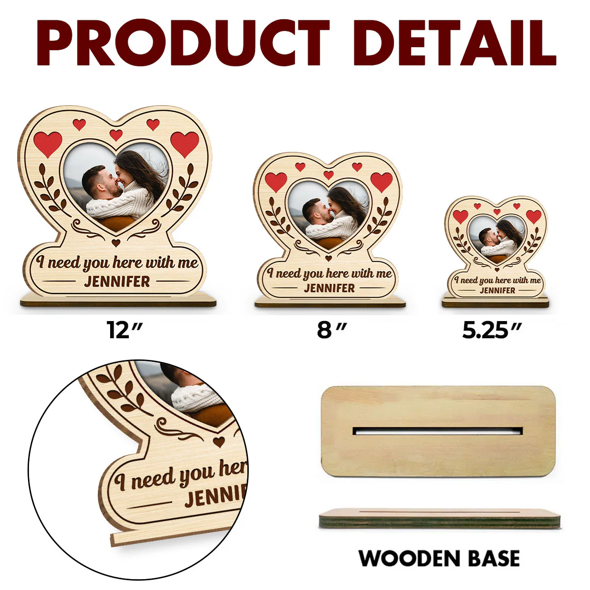 My Heart My Place - Personalized Custom 2-Layer Wood Plaque With Flat Base - Image 5