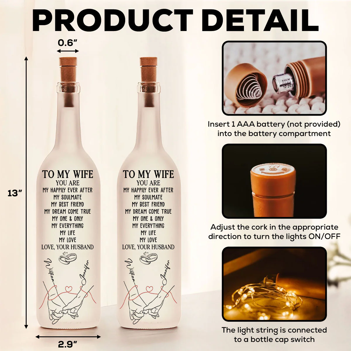 My Life My Love 2 - Personalized Custom Bottle Lamp - Image 5