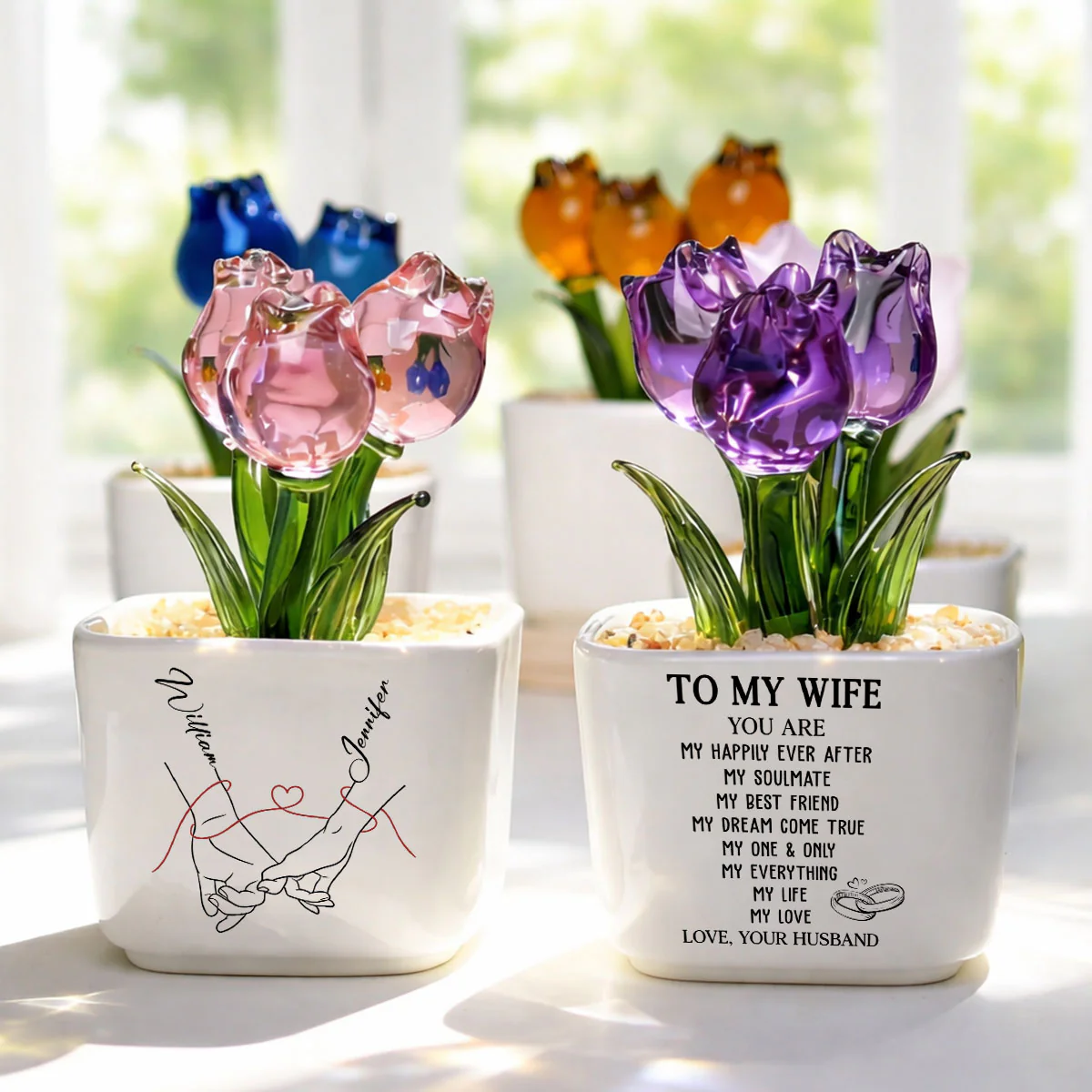 My Life My Love 2 - Personalized Custom Glass Everlasting Tulips - Image 3