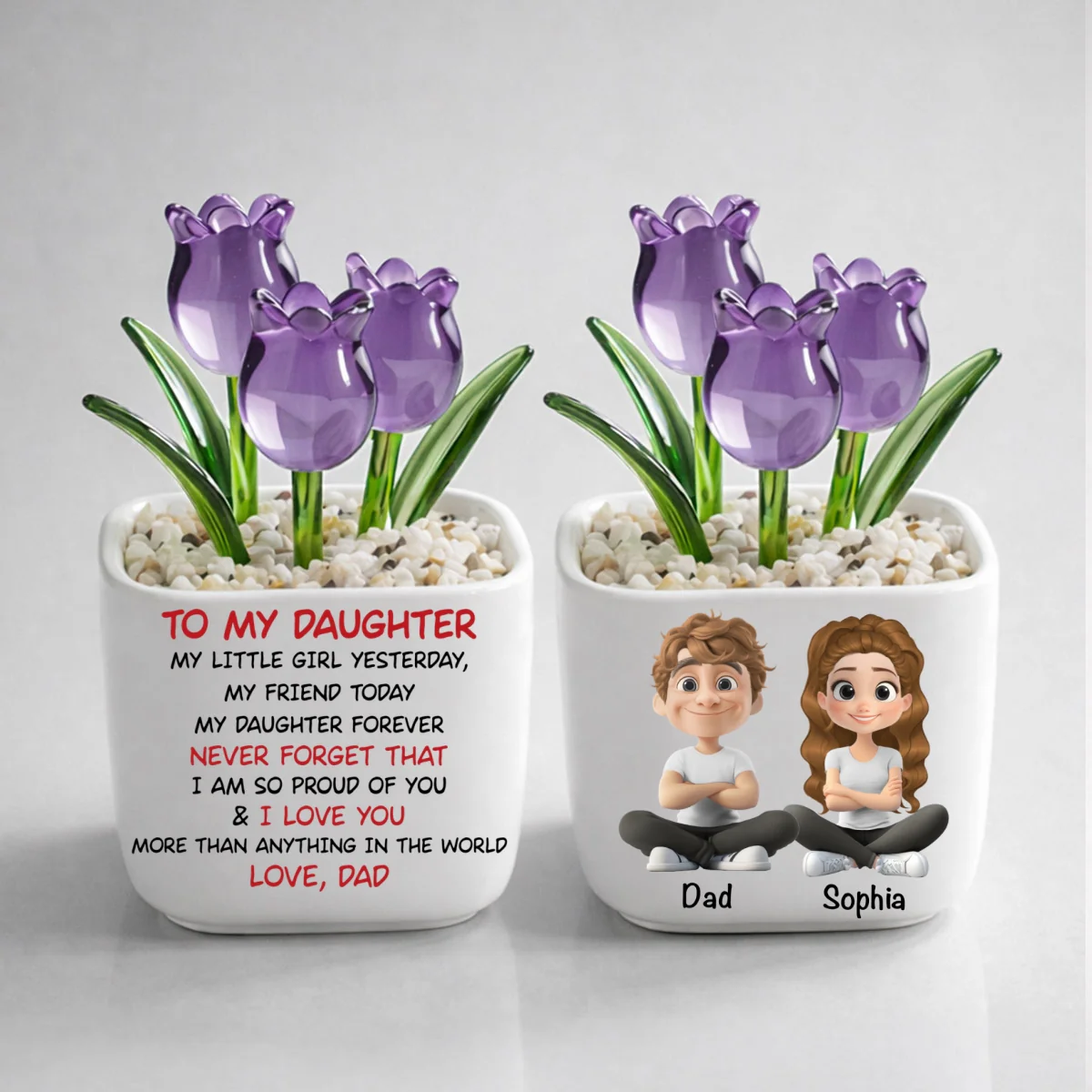 My Little Girl Yesterday - Personalized Custom Glass Everlasting Tulips - Image 11
