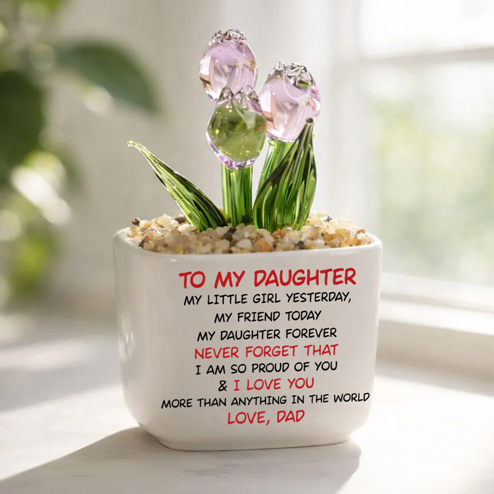 My Little Girl Yesterday - Personalized Custom Glass Everlasting Tulips - Image 2