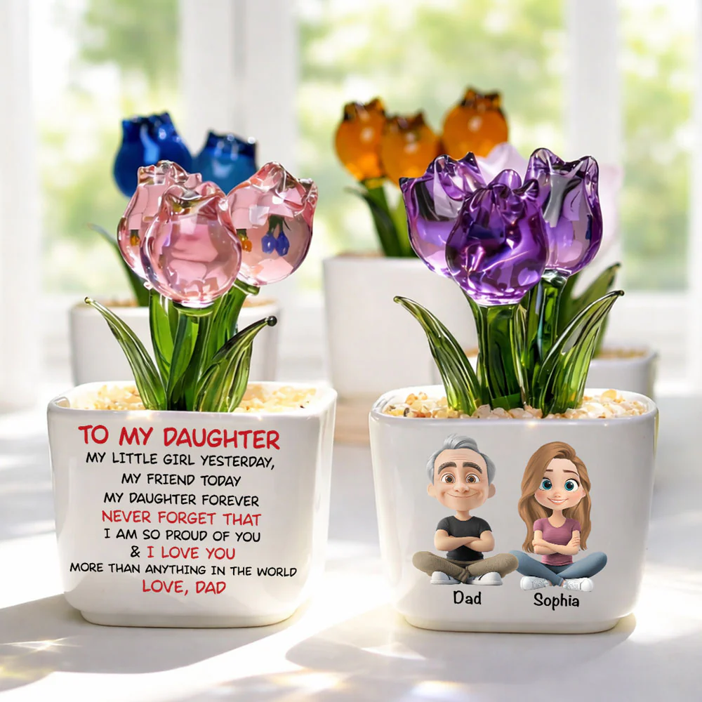 My Little Girl Yesterday - Personalized Custom Glass Everlasting Tulips - Image 4