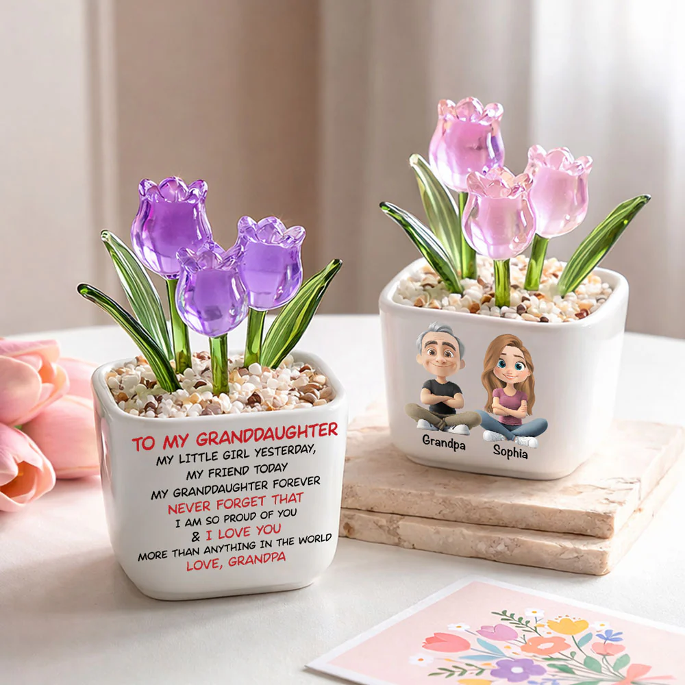 My Little Granddaughter Yesterday - Personalized Custom Glass Everlasting Tulips