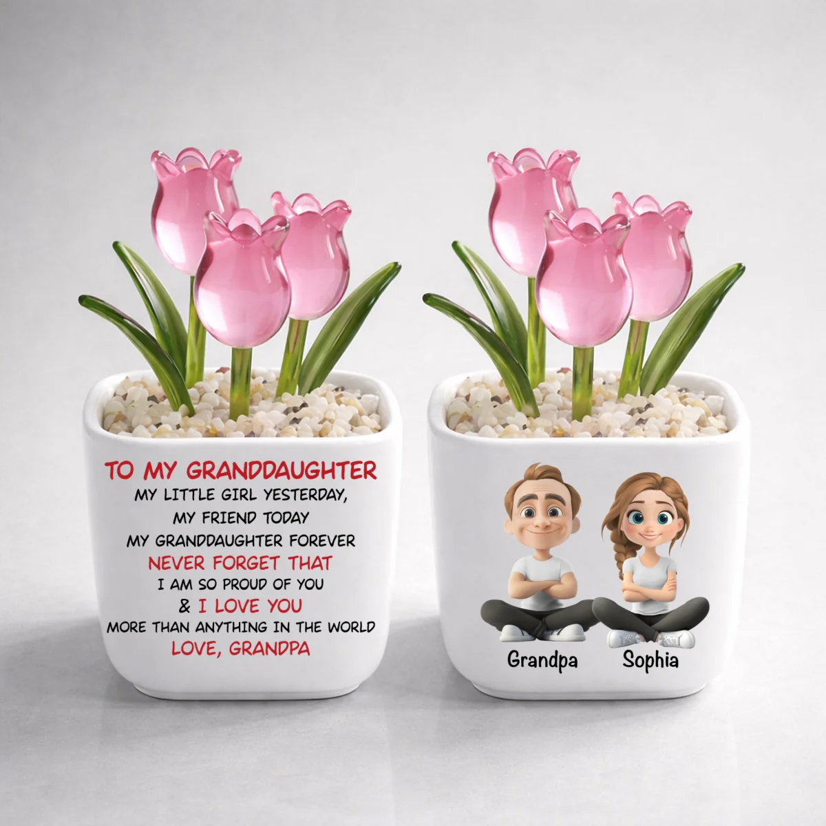 My Little Granddaughter Yesterday - Personalized Custom Glass Everlasting Tulips - Image 10