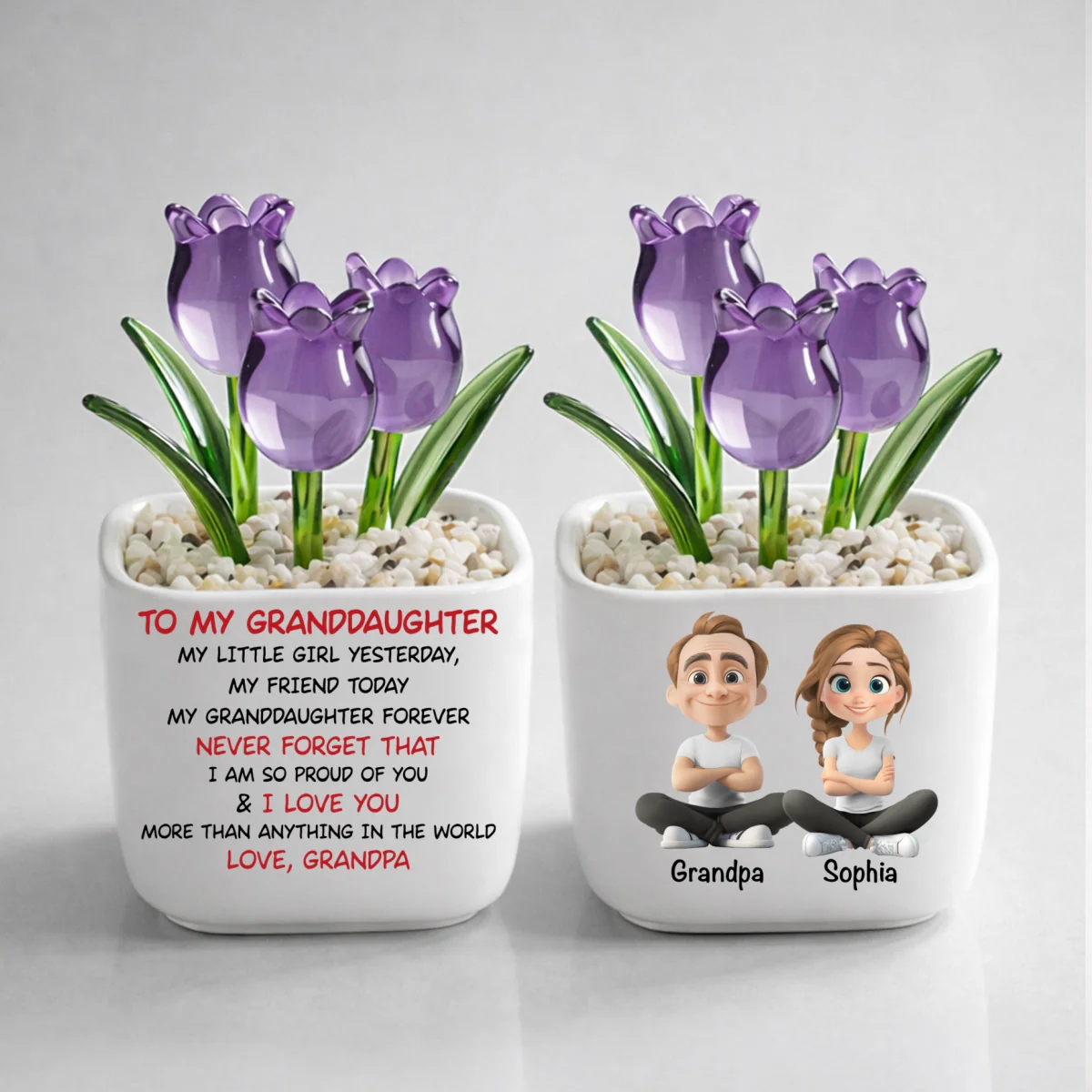 My Little Granddaughter Yesterday - Personalized Custom Glass Everlasting Tulips - Image 11