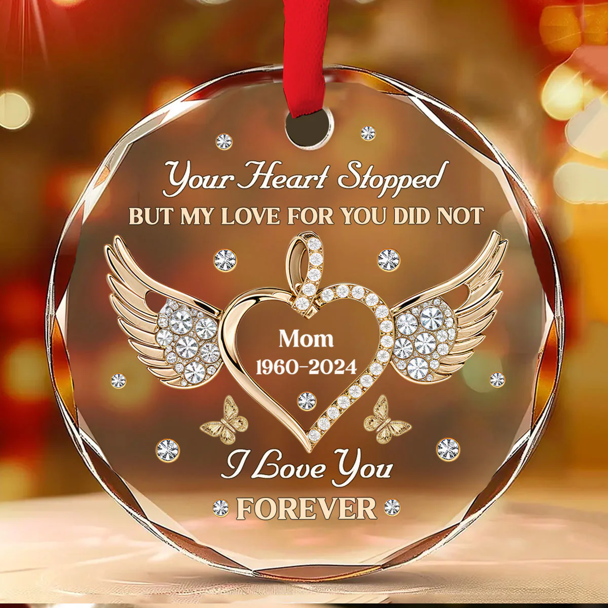 My Love For You Never Stops - Personalized Custom Glass Ornament - Image 2