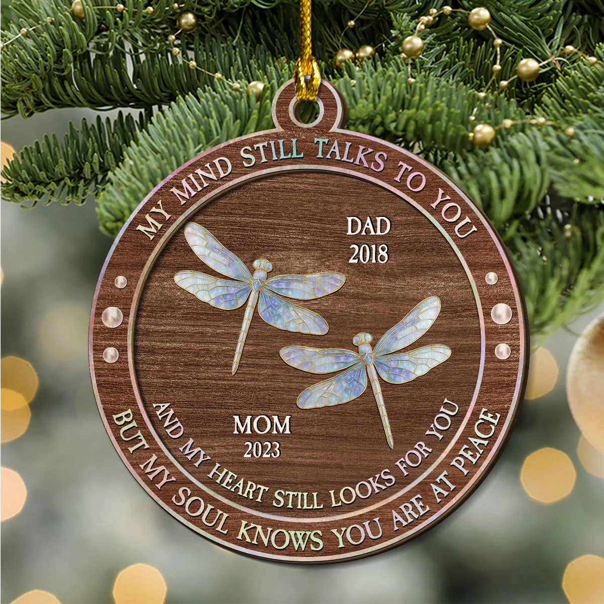 My Mind My Heart Mother Of Pearl - Personalized Custom Freeshape 2-Layered Wood Ornament - Image 3