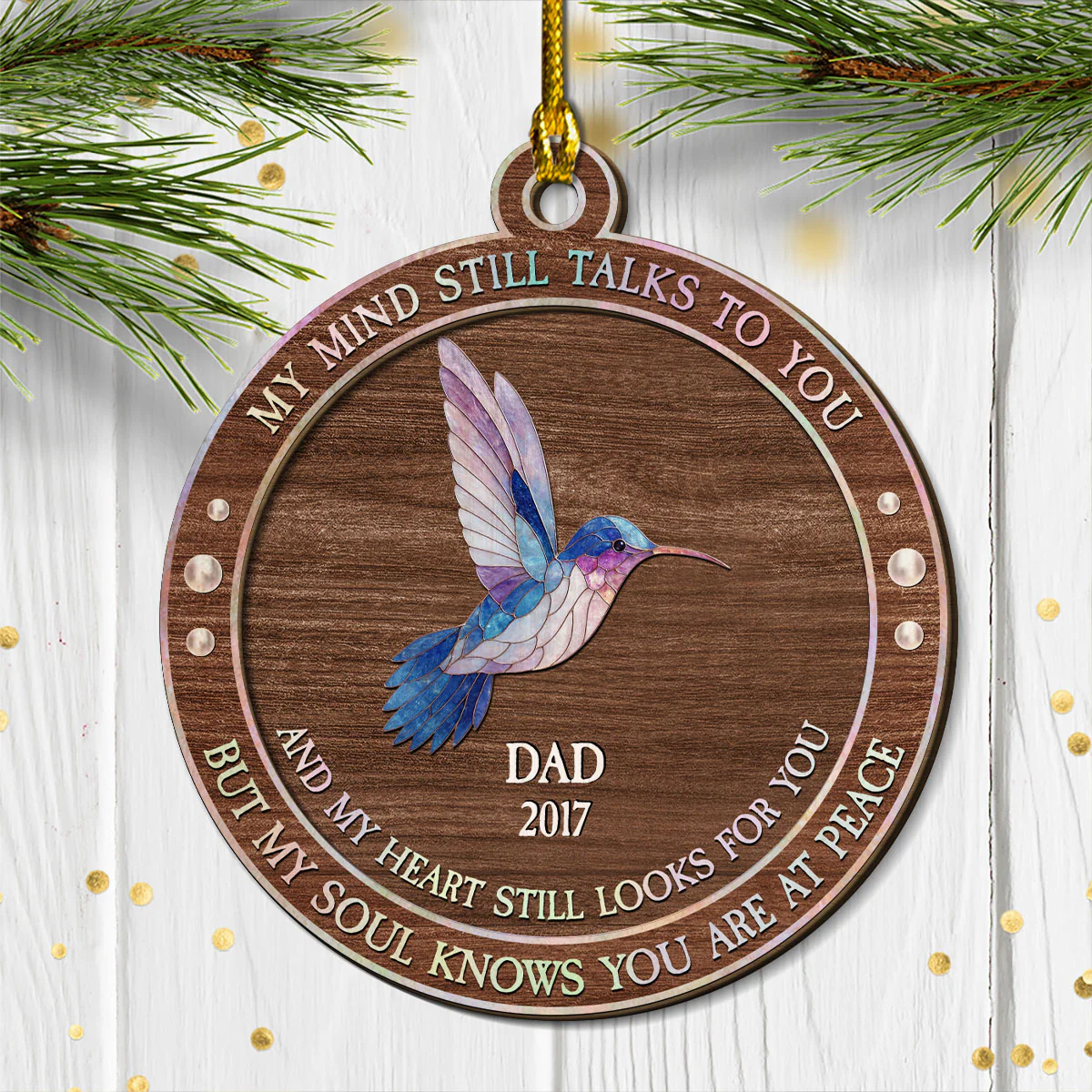 My Mind My Heart Mother Of Pearl - Personalized Custom Freeshape 2-Layered Wood Ornament - Image 4