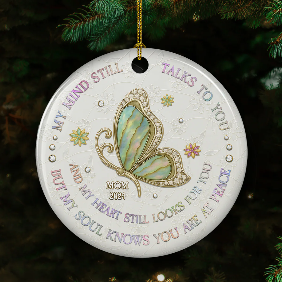 My Mind My Heart My Soul Mother Of Pearl - Personalized Custom Ceramic Ornament - Image 2