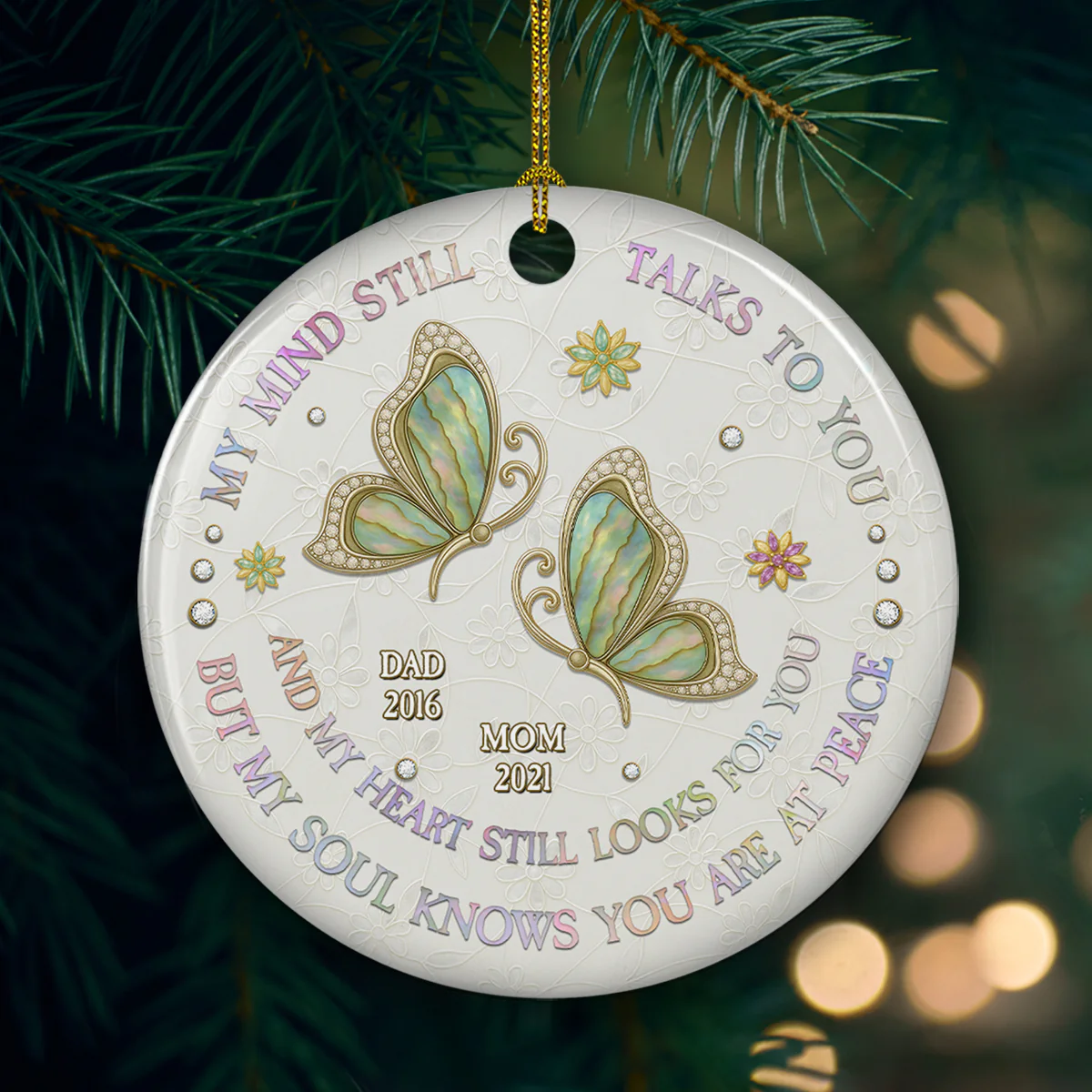 My Mind My Heart My Soul Mother Of Pearl - Personalized Custom Ceramic Ornament - Image 4