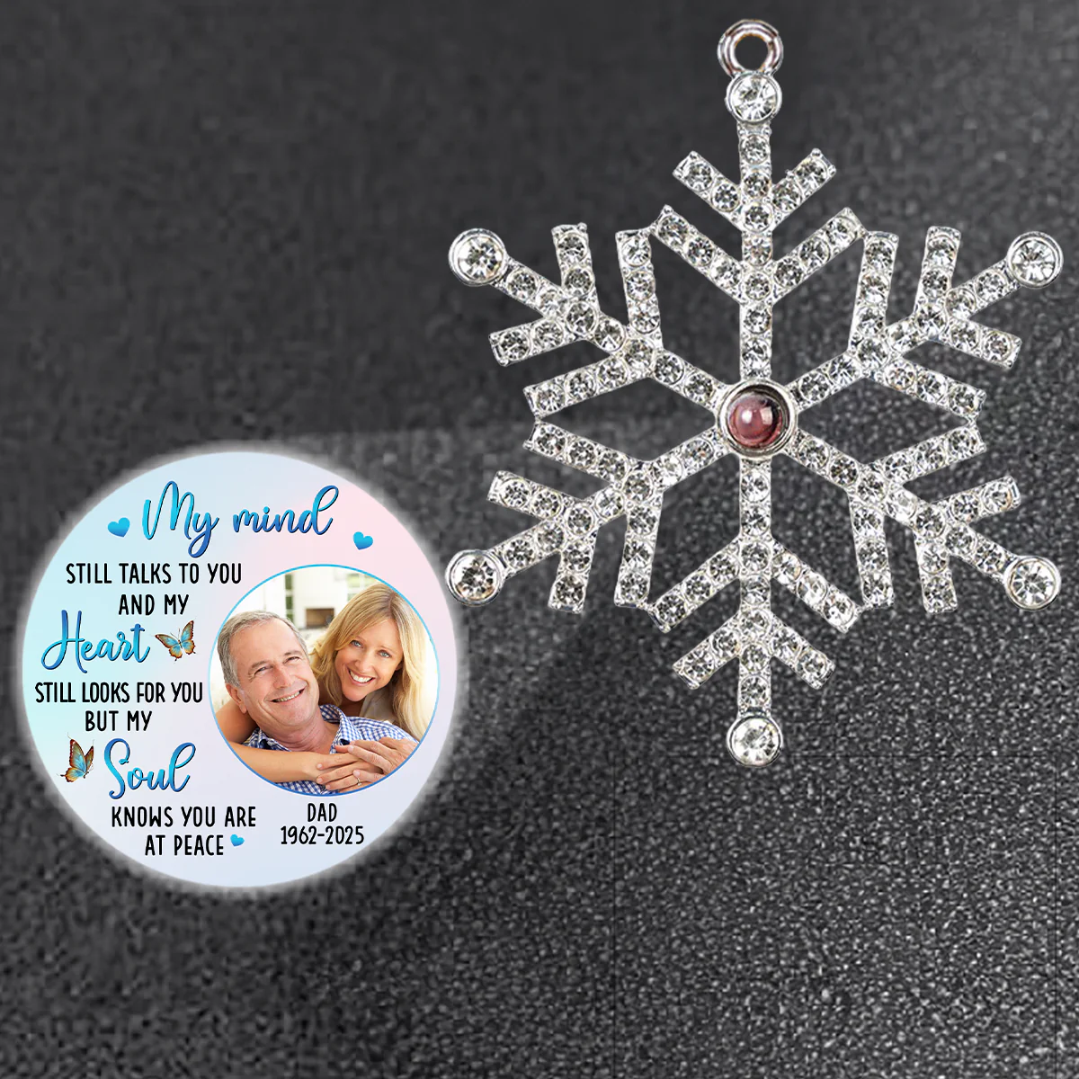 My Mind Still Talks To You - Personalized Custom Photo Snowflake Projection Ornament - Image 2