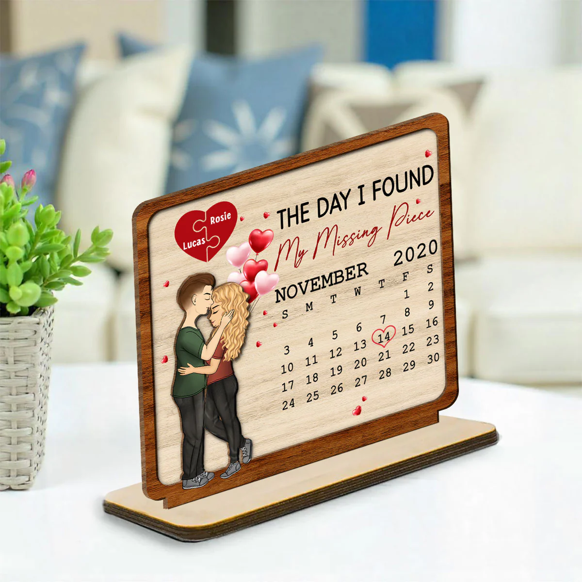 My Missing Piece - Personalized Custom 2-Layer Wood Plaque With Flat Base - Image 3