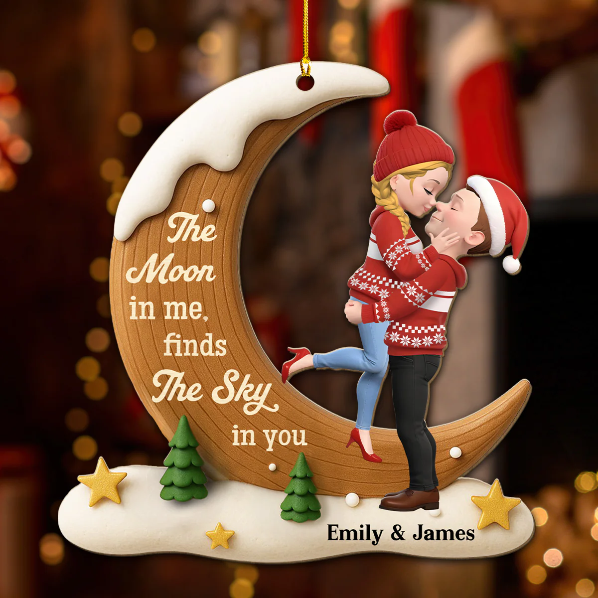 My Moon Belongs To You - Personalized Custom 3D Effect Wood Ornament - Image 2